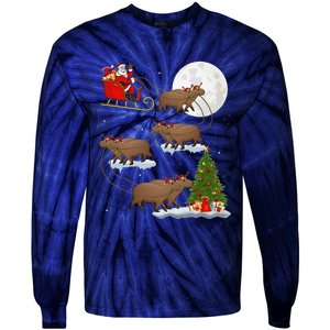 Funny Xmas Lighting Tree Santa Riding Capybara Christmas Tie-Dye Long Sleeve Shirt