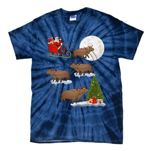 Funny Xmas Lighting Tree Santa Riding Capybara Christmas Tie-Dye T-Shirt