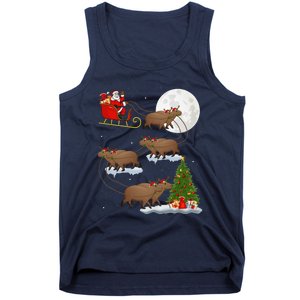 Funny Xmas Lighting Tree Santa Riding Capybara Christmas Tank Top