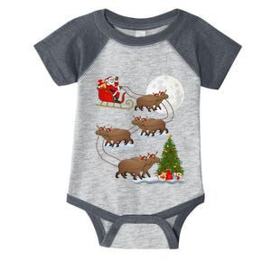 Funny Xmas Lighting Tree Santa Riding Capybara Christmas Infant Baby Jersey Bodysuit