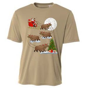 Funny Xmas Lighting Tree Santa Riding Capybara Christmas Cooling Performance Crew T-Shirt