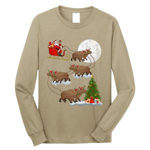 Funny Xmas Lighting Tree Santa Riding Capybara Christmas Long Sleeve Shirt