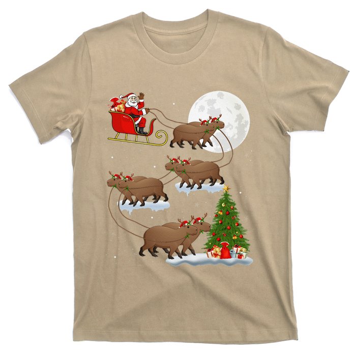 Funny Xmas Lighting Tree Santa Riding Capybara Christmas T-Shirt