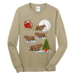 Funny Xmas Lighting Tree Santa Riding Capybara Christmas Tall Long Sleeve T-Shirt