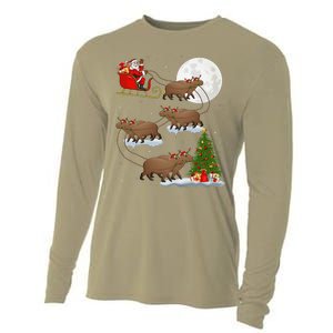 Funny Xmas Lighting Tree Santa Riding Capybara Christmas Cooling Performance Long Sleeve Crew