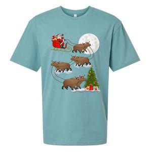 Funny Xmas Lighting Tree Santa Riding Capybara Christmas Sueded Cloud Jersey T-Shirt