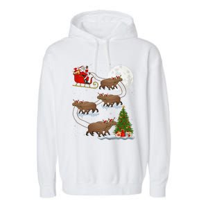 Funny Xmas Lighting Tree Santa Riding Capybara Christmas Garment-Dyed Fleece Hoodie