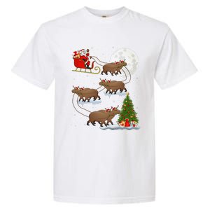 Funny Xmas Lighting Tree Santa Riding Capybara Christmas Garment-Dyed Heavyweight T-Shirt