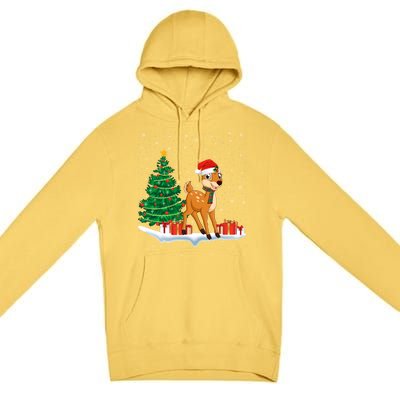 Funny Xmas Lighting Tree Santa Hat Cute Deer Christmas Funny Gift Premium Pullover Hoodie