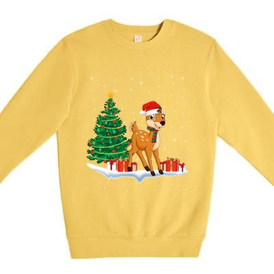 Funny Xmas Lighting Tree Santa Hat Cute Deer Christmas Funny Gift Premium Crewneck Sweatshirt