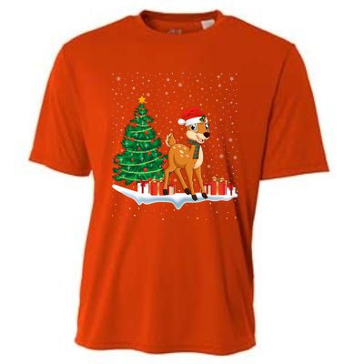 Funny Xmas Lighting Tree Santa Hat Cute Deer Christmas Funny Gift Cooling Performance Crew T-Shirt