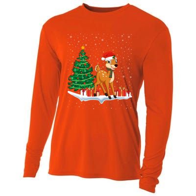 Funny Xmas Lighting Tree Santa Hat Cute Deer Christmas Funny Gift Cooling Performance Long Sleeve Crew