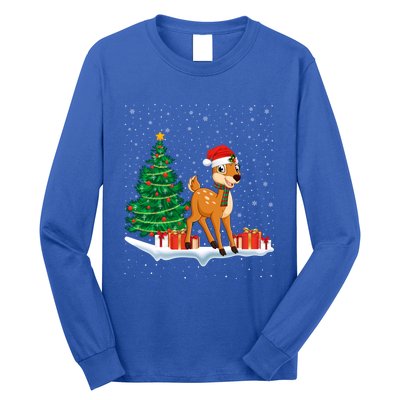 Funny Xmas Lighting Tree Santa Hat Cute Deer Christmas Funny Gift Long Sleeve Shirt