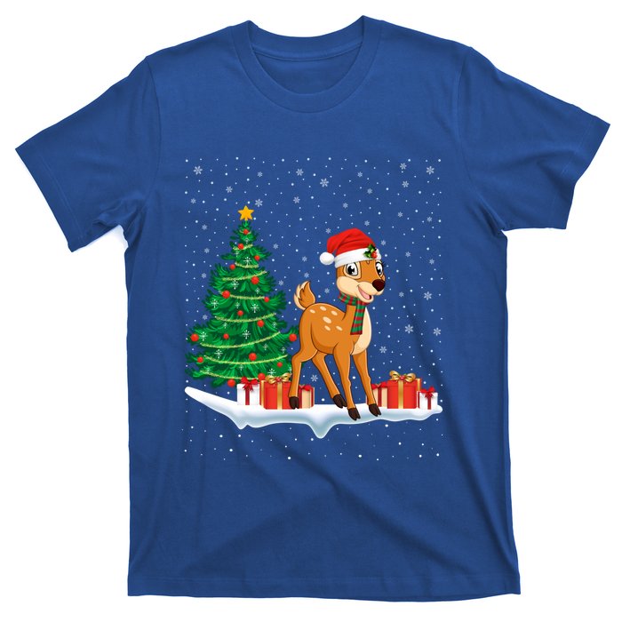 Funny Xmas Lighting Tree Santa Hat Cute Deer Christmas Funny Gift T-Shirt