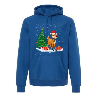 Funny Xmas Lighting Tree Santa Hat Cute Deer Christmas Funny Gift Premium Hoodie