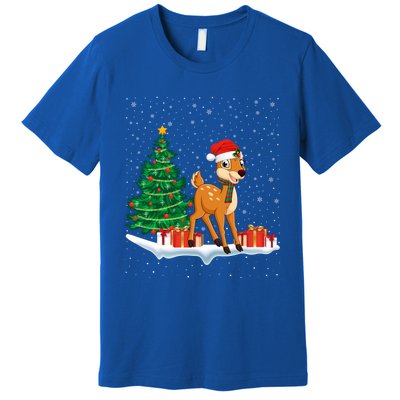 Funny Xmas Lighting Tree Santa Hat Cute Deer Christmas Funny Gift Premium T-Shirt