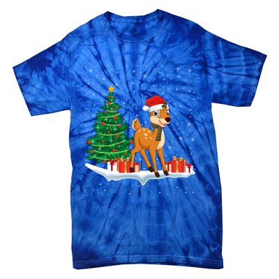 Funny Xmas Lighting Tree Santa Hat Cute Deer Christmas Funny Gift Tie-Dye T-Shirt