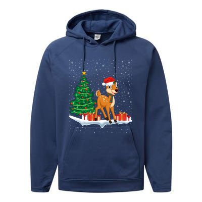 Funny Xmas Lighting Tree Santa Hat Cute Deer Christmas Funny Gift Performance Fleece Hoodie