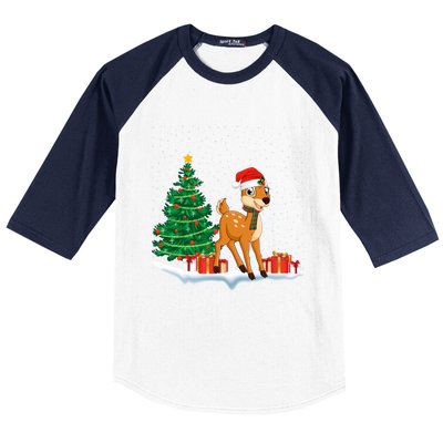 Funny Xmas Lighting Tree Santa Hat Cute Deer Christmas Funny Gift Baseball Sleeve Shirt