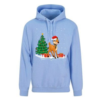 Funny Xmas Lighting Tree Santa Hat Cute Deer Christmas Funny Gift Unisex Surf Hoodie