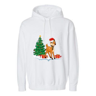 Funny Xmas Lighting Tree Santa Hat Cute Deer Christmas Funny Gift Garment-Dyed Fleece Hoodie