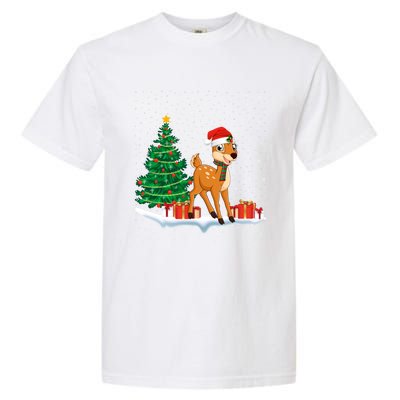 Funny Xmas Lighting Tree Santa Hat Cute Deer Christmas Funny Gift Garment-Dyed Heavyweight T-Shirt