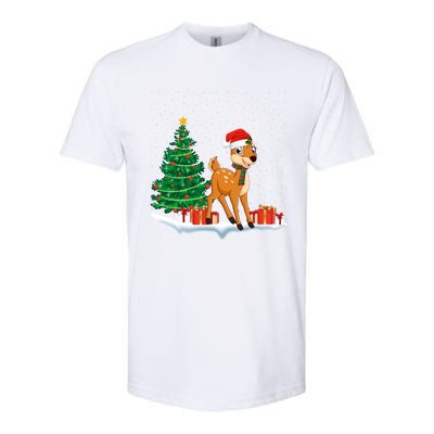 Funny Xmas Lighting Tree Santa Hat Cute Deer Christmas Funny Gift Softstyle CVC T-Shirt