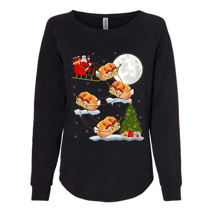 Funny Xmas Lighting Tree Santa Riding Discus Fish Christmas Womens California Wash Sweatshirt