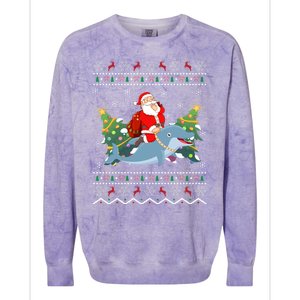 Funny Xmas Lighting Ugly Santa Riding Dolphin Christmas Cool Gift Colorblast Crewneck Sweatshirt