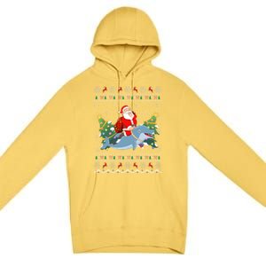 Funny Xmas Lighting Ugly Santa Riding Dolphin Christmas Cool Gift Premium Pullover Hoodie