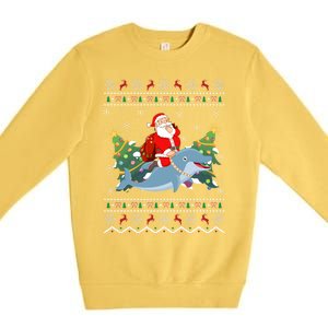 Funny Xmas Lighting Ugly Santa Riding Dolphin Christmas Cool Gift Premium Crewneck Sweatshirt