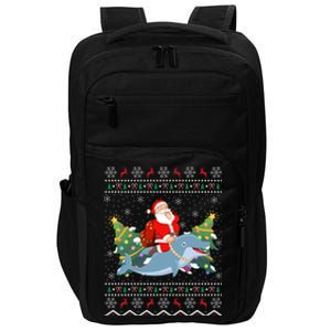 Funny Xmas Lighting Ugly Santa Riding Dolphin Christmas Cool Gift Impact Tech Backpack