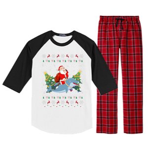 Funny Xmas Lighting Ugly Santa Riding Dolphin Christmas Cool Gift Raglan Sleeve Pajama Set