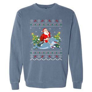 Funny Xmas Lighting Ugly Santa Riding Dolphin Christmas Cool Gift Garment-Dyed Sweatshirt