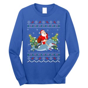 Funny Xmas Lighting Ugly Santa Riding Dolphin Christmas Cool Gift Long Sleeve Shirt