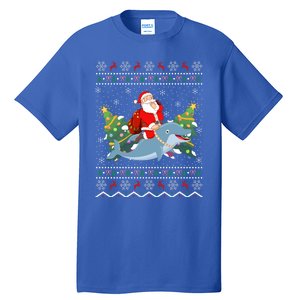 Funny Xmas Lighting Ugly Santa Riding Dolphin Christmas Cool Gift Tall T-Shirt