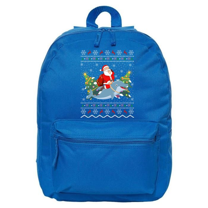 Funny Xmas Lighting Ugly Santa Riding Dolphin Christmas Cool Gift 16 in Basic Backpack