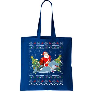 Funny Xmas Lighting Ugly Santa Riding Dolphin Christmas Cool Gift Tote Bag