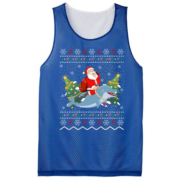 Funny Xmas Lighting Ugly Santa Riding Dolphin Christmas Cool Gift Mesh Reversible Basketball Jersey Tank