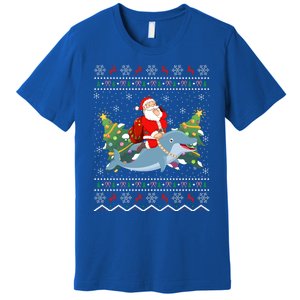 Funny Xmas Lighting Ugly Santa Riding Dolphin Christmas Cool Gift Premium T-Shirt