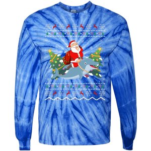 Funny Xmas Lighting Ugly Santa Riding Dolphin Christmas Cool Gift Tie-Dye Long Sleeve Shirt