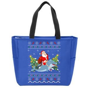 Funny Xmas Lighting Ugly Santa Riding Dolphin Christmas Cool Gift Zip Tote Bag