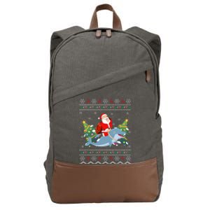 Funny Xmas Lighting Ugly Santa Riding Dolphin Christmas Cool Gift Cotton Canvas Backpack