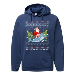 Funny Xmas Lighting Ugly Santa Riding Dolphin Christmas Cool Gift Performance Fleece Hoodie