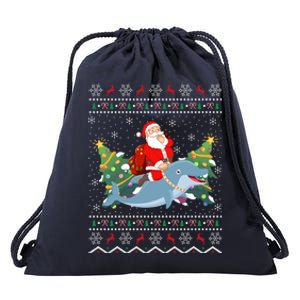 Funny Xmas Lighting Ugly Santa Riding Dolphin Christmas Cool Gift Drawstring Bag