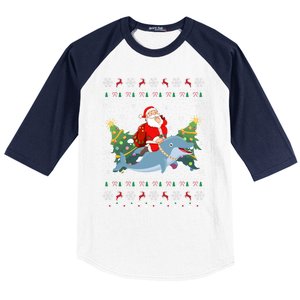 Funny Xmas Lighting Ugly Santa Riding Dolphin Christmas Cool Gift Baseball Sleeve Shirt