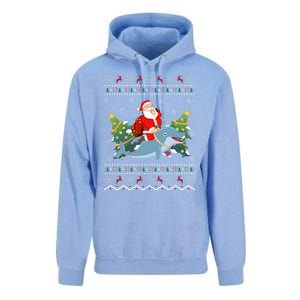 Funny Xmas Lighting Ugly Santa Riding Dolphin Christmas Cool Gift Unisex Surf Hoodie