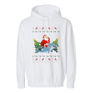 Funny Xmas Lighting Ugly Santa Riding Dolphin Christmas Cool Gift Garment-Dyed Fleece Hoodie