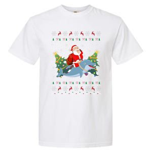 Funny Xmas Lighting Ugly Santa Riding Dolphin Christmas Cool Gift Garment-Dyed Heavyweight T-Shirt