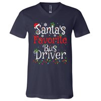 Funny Xmas Lighting Santas Favorite Bus Driver Christmas V-Neck T-Shirt